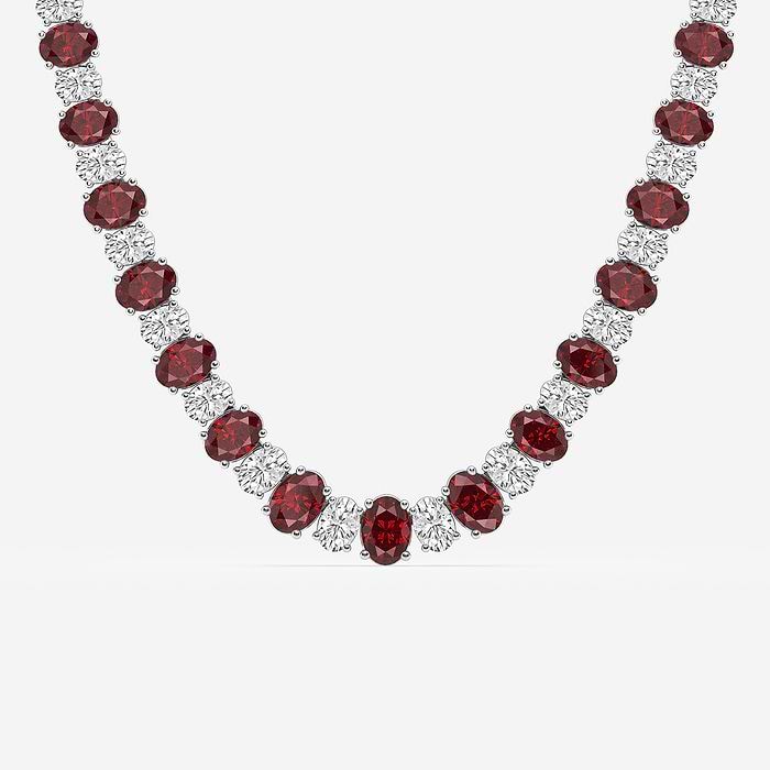 Oval Cut Created Ruby Graduated Fashion Necklace